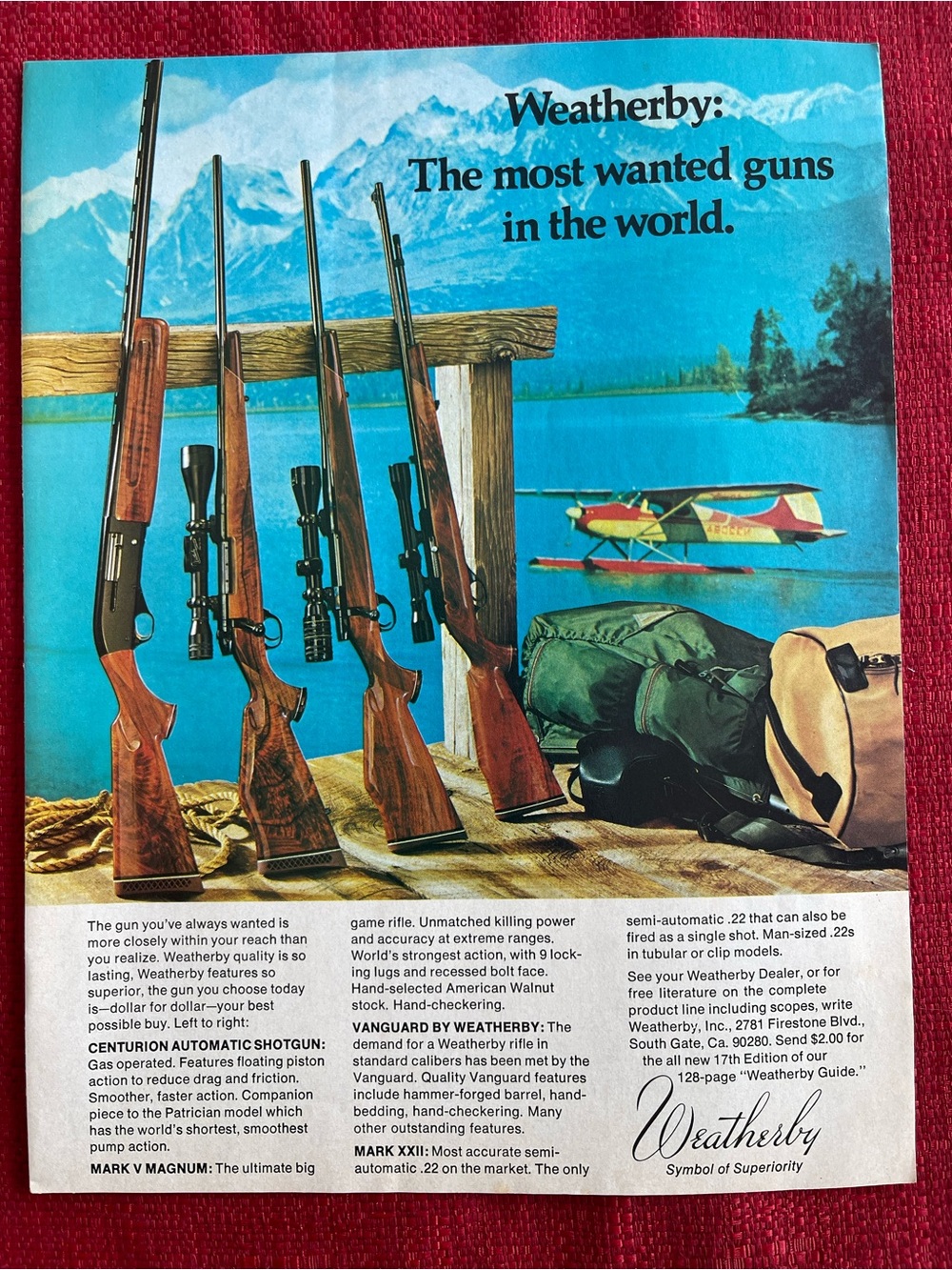 1974 Weatherby Mark V, Mark XXII, Vanguard Rifles Vintage Print Ad